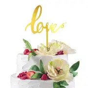 Golden Handwriting Love Wedding Acrylic Cake Toppers Propose Party Cake Toppe...