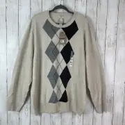 Dockers Men’s Size XXL Comfort Touch Long Sleeve Sweater Argyle Beige Gray NWT