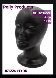 3 Polly Products #765W11XBK Female Wide Base Manikin Head Forms, Black 10.75" H.