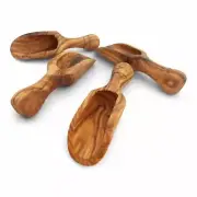 Olive Wood Small Salt Scoop Set of 4, Wooden Measuring Coffee Scoop Set