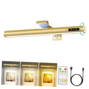 Picture Light Battery Operated with Remote, Rechargeable Wireless Wall Gold