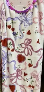 Heart Shaped Cherries, Ribbons & Hearts Cloud Throw Blanket 60"x70"NWT