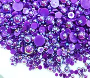 800 Pc AB Dark Purple Flatback Round Half Faux Pearls Beads DIY Crafts Nail Art