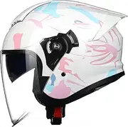 Open Face Motorcycle Helmets, DOT Approved 3/4 Helmet Motorcycle Dual Visor Quick Release Buckle, Helmets for Adults Motorcycle Men Women Helmets for Moped Scooter Street