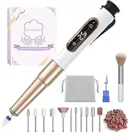 Nail Drill Cordless, Electric Nail File 12 in 1 with LED Display, Nail Drill Machine Professional Portable Rechargeable E File for Gel Acrylic Manicure Pedicure Set with 5 Speeds Golden