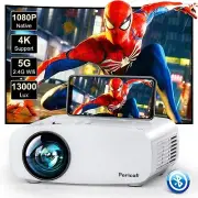 Pericat Native 1080P 5G WiFi Bluetooth Projector - 13000 Lux, 300'' Display, Hom