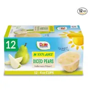 Dole Fruit Bowls Diced Pears in 100% Fruit Juice Snacks 4oz 12 Total Cups Gluten