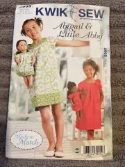 Kwik Sew Pattern K3905 Girls & 18" Doll Matching Dresses w/Tucks~Trim Opts XS-XL