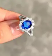 2.23 Ct Oval Natural Blue Sapphire Diamond Engagement Ring 14K solid White gold