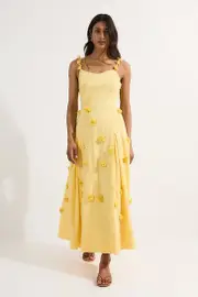 Cotton Applique Strappy Woven Maxi Dress