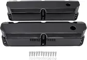 1 Pair Black Fabricated Aluminum Valve Covers Tall Valve Covers Short Bolts 1/4 Billet Rail - Compatible with Small Block Ford SBF 289 302 351W Engines