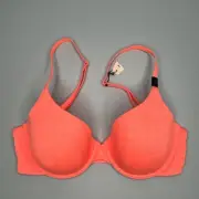 NEW Victoria Secret Uplift Semi Demi Bra 32D Orange Satin Lined Cup Convertible