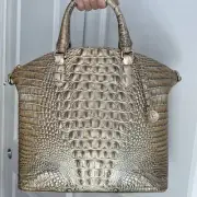 Brahmin Large Duxbury Cliffside Melbourne Leather Beige Tan with Blue Tipping