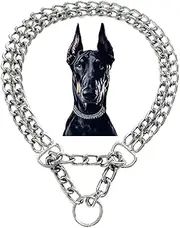Silver Dog Chain Collar,2 Rows Stainless Steel Chew Proof Cuban Link Dog Collar Metal Martingale Collar Heavy Duty Training Puppy Collar for Small Medium Large Big Breed Dogs,S
