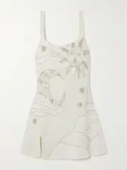 [Clio Peppiatt] Clio Peppiatt - Lucina Embellished Stretch-mesh Mini Dress - Ivory - medium medium Ivory