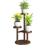 3 Tier Plant Stand Indoor, Corner Wood Plant Shelf for Multiple Plants, Small Tiered Round Flower Stand for Patio Garden Balcony Living Room Bedroom