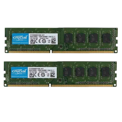 16GB 2x 8GB DDR3L PC3L-12800U 1600MHz 1.35V Crucial Desktop Memory Computer RAM