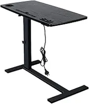 JFHID Mobile Standing Desk with Charging Station - Height Adjustable Gas Lift, 80x50cm Movable Laptop Table for Home Office Use, Overbed Table with Wheels & Splashproof Surface (Black)