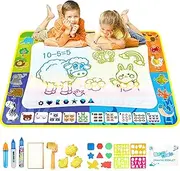 Magic Water Doodle Mat,Kids Large Aqua Mat 100x80cm,Toddlers Painting Coloring Pad,Gifts for Girls Boys Age 3 4 5 6+ Years Old, 3 Pens,Drawing Molds and Booklet Included
