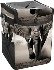 Car Trash Can with Lid and Storage Pockets Leak-Proof Organizer,Waterproof Garbage Can,African Elephant
