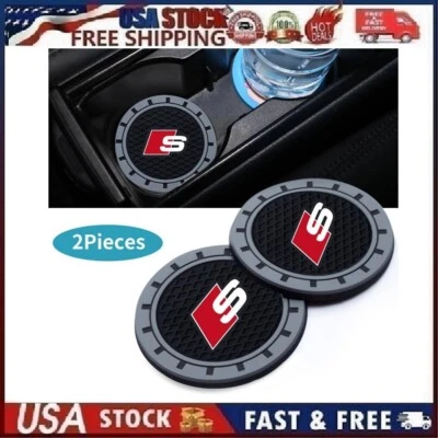 2 pk Cup Mat Car Drink Holder Insert Silicone Coaster Set for Audi S Line Sty 1