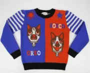 Gucci Kid's Blue/Red Wool Pullover Sweater with Orso and Bosco sz 8 519015 4584