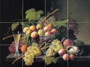 Art Grape Glass Wine Tumbled Marble Mural Bath Backsplash Tile #1803