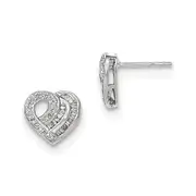 14k White Gold Real Diamond Heart Post Earring