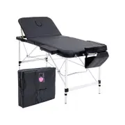 Forever Beauty Black Portable Beauty Massage Table Bed Therapy Waxing 3 Fold 70cm Aluminium