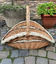 NEW handmade picnic wicker basket woven fruit rustic wine log carrier