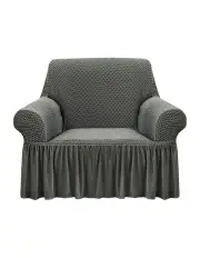 [SOGA] 1-Seater Sofa Cover with Ruffled Skirt Couch Protector in Grey