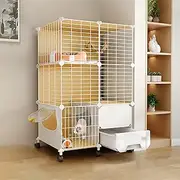 Cat Cage with Litter Box, Indoor DIY Cat Playpen Semi-Enclosed Kitten Cage Cat House with Wheel Detachable Metal Wire Kennels Crate, Large Exercise Place(75x39x112cm)