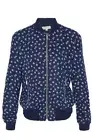 Michael Kors Sz Small Bomber Jacket Navy Blue Floral Motif Zip Up Lined NWT $195