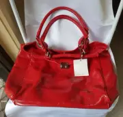 Witchery Double Handle Patent Leather Tote w/Large Front Pocket & Snap Closure