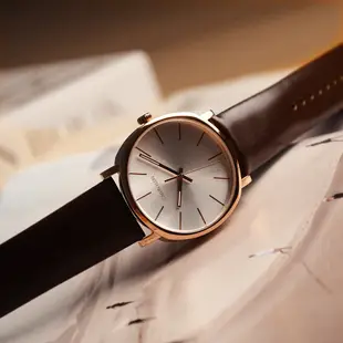 CK手錶 紳士簡約三針皮帶腕錶-白x玫瑰金 K8Q316G6 -限時搭贈錶帶