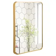Giantex 56 x 77 cm Bathroom Mirror w/Wall Makeup Mirror Hangs Metal Frame for Living Room Bedroom Gold