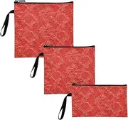 Vintage Solid Color Grain Red 3 pack Reusable Zipper Snack Bag Portable Food Storage for Work Picnic or Travel