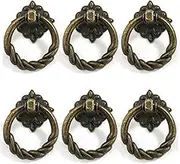 Vintage Bronze Drop Ring Knobs Pulls Handles, Antique Bronze Knobs Pulls Handles, Drawer Pull Ring Dresser Cabinet Ring Pulls, Pack of 6