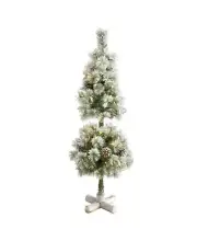 Nearly Natural Flocked Artificial Christmas Tree Topiary with 50 Warm Led Lights