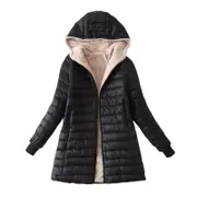 Nevenka Womens Hooded Sherpa Fleece Jacket Winter Warm Coat-Black
