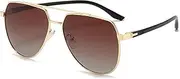 HMKING Retro Tr90 Metal Toad Frame Polarized Sunglasses for Mens Womens Retro Mirrored Lens Sun glasses for Driving Fishing, Glod-coffee