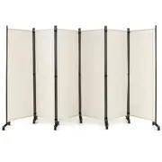 Costway 6-Panel Folding Room Divider 1.72m Rolling Privacy Screen w/ Lockable Wheels White