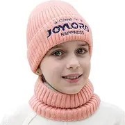 [SIQITECH] Knitted Hat Scarf Set Winter Hat Children Warm Knitted Scarf Cold Protection Beanie Hat Thick Round Scarf Windproof Thermal Hat Ear Protection Neck Warmer Soft Winter Hat Ages 3-9