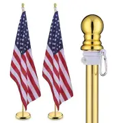 Yescom 2 Pack 6FT Telescoping Indoor Flag Pole Kit Aluminum Gold Pole Ball To...