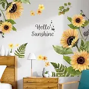 Haobase Sunflower Wall Decals Removable DIY Yellow Flower Stickers Sunflower Wall Stickers for Bedroom Living Room Kitchen Wall Art Decor