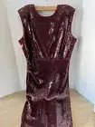 EXPRESS WINE SEQUIN MIDI DRESS Size XL STRETCHY SPANDEX HAND WASHABLE RED BURGAN