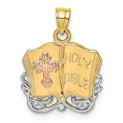 14K Two-Tone W/White Rhodium Holy Bible W/Cross Charm