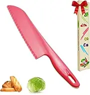 jawbush 11" Professional Salad & Bread Knife, Plastic Lettuce Knife for Veggies, Fruit, Cake, Salad, Serrated Chef Knife for Cooking and Cutting - Safe Nylon Knife for Nonstick Pans, Pink