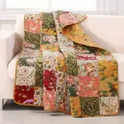 NEW! ~ COZY COTTAGE WHITE PINK RED PURPLE BLUE GREEN LEAF ROSE THROW BLANKET