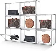 6-Pack Large Shoe Display Box, Transparent Hard Plastic Sneaker Case with Magnetic Acrylic Door Clear Shoe Storage Box Stackable for Handbag Storage, Collectibles Organizer Toys,Figures Containers